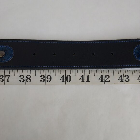 Canadian Custom Leather Western Belt Sz 40 Black Blue Screw Rivet Buckle Loop - Picture 14 of 15